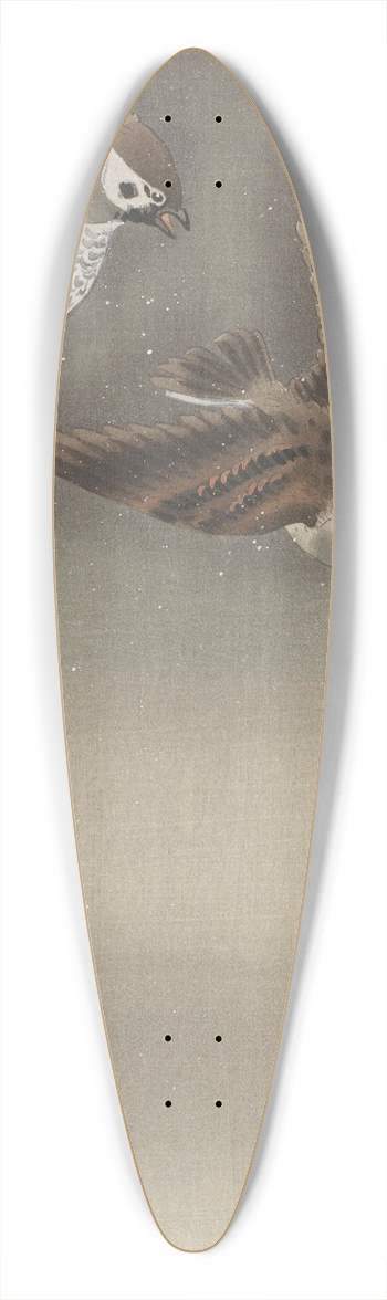Ohara Koson - Ring sparrows in snow 39.3 inch art pintail longboard deck