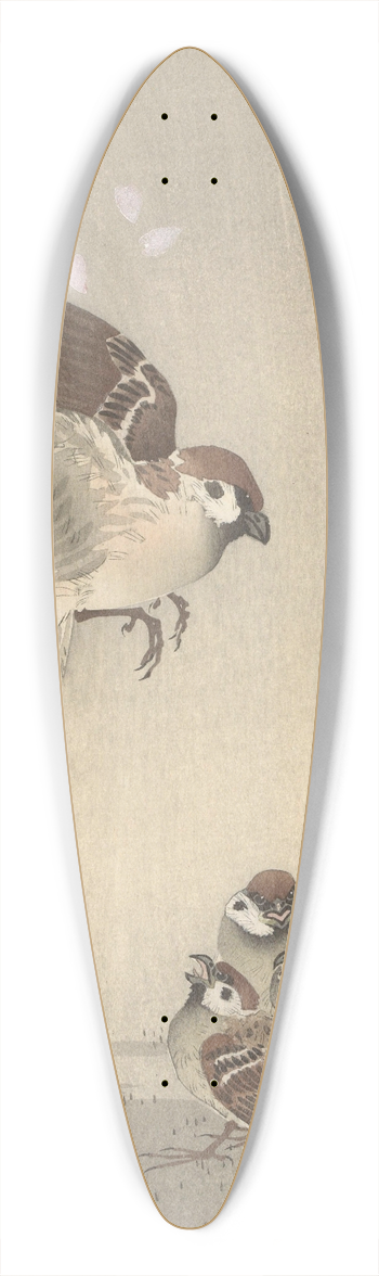 Ohara Koson - Tree sparrow with young 39.3 inch art pintail longboard deck