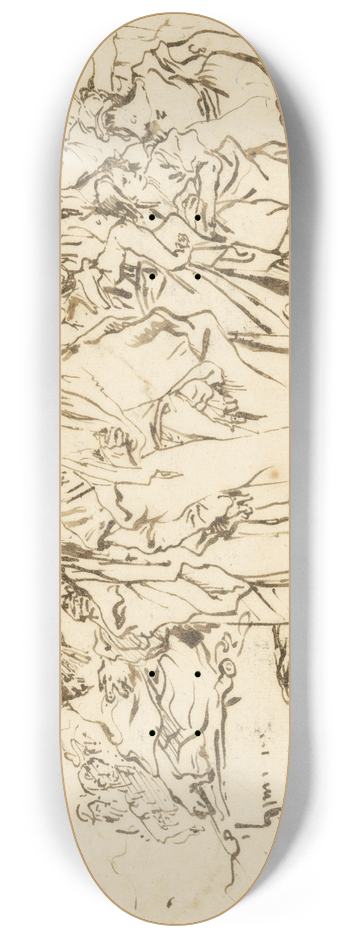 Giovanni Domenico Tiepolo - A Crowd of Persons in Antique Roman or Oriental Dress, Gathering at a Pagan Altar 8.25 inch art skate deck