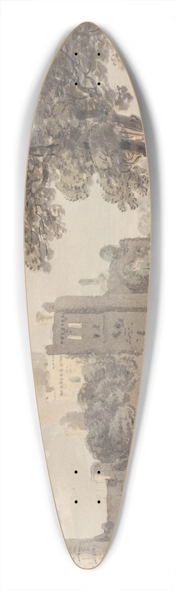 Paul Sandby - A Castle on a River 39.3 inch art pintail longboard deck