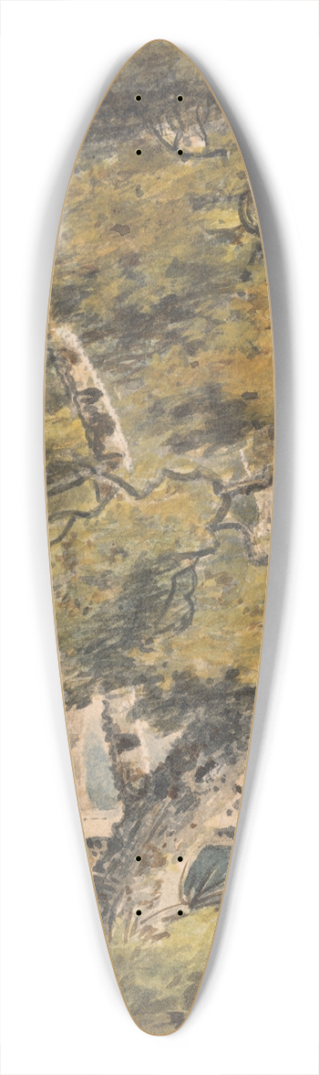 Paul Sandby - Trees, with a Man Crossing a Footbridge 39.3 inch art pintail longboard deck