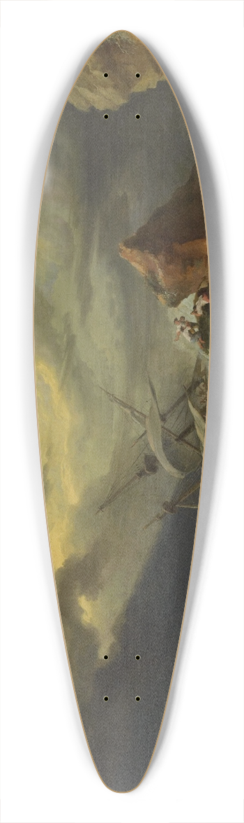 Philip James de Loutherbourg - A shipwreck off a rocky coast 39.3 inch art pintail longboard deck