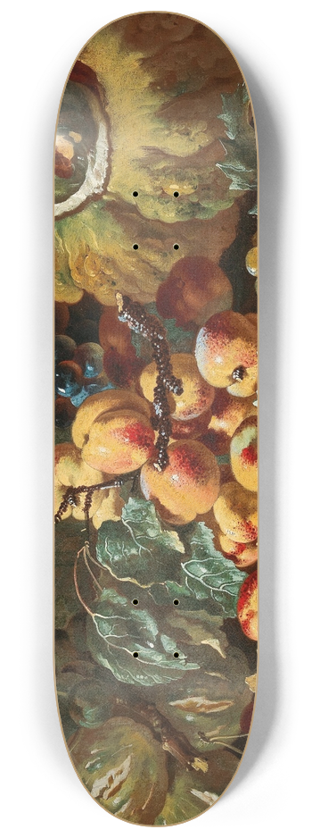 Giovanni Paolo Castelli - Peaches, apples, plums and cherries by a pumpkin, on a stone ledge 8.25 inch art skate deck