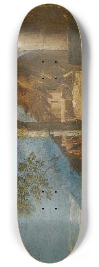 Giuseppe Bernardino Bison - A Capriccio Fluvial Landscape With Figures In A Boat In The Foreground 8.25 inch art skate deck