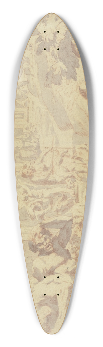 Pietro Testa - Bacchanal, rechts liebkost ein alter Mann ein Mdchen, links fllt ein Mann ber einen Weinschlauch 39.3 inch art pintail longboard deck