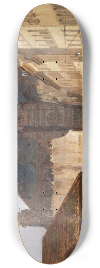 Giuseppe Canella - La rue des Prouvaires et lglise Saint-Eustache 8.25 inch art skate deck