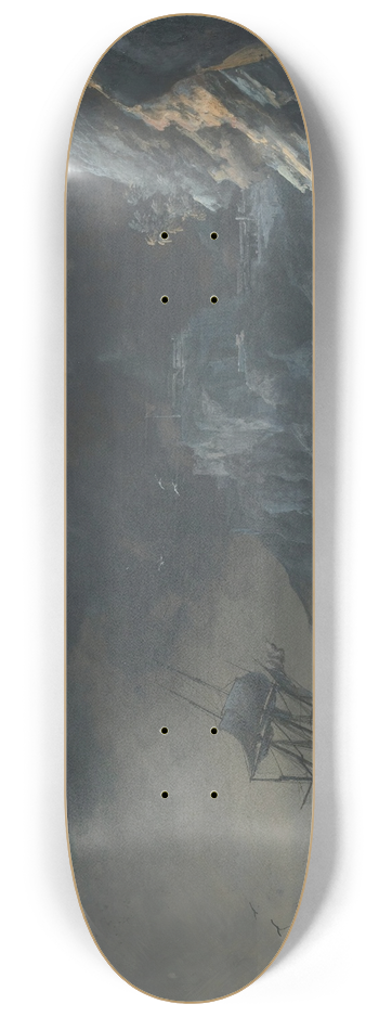 Alexandre-Jean Nol - Ships On A Stormy Sea, With Figures On The Shore 8.25 inch art skate deck