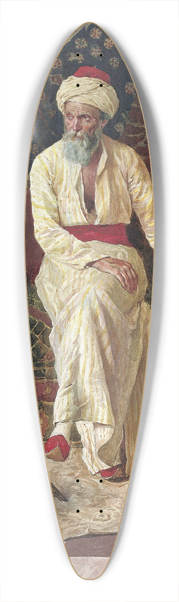 Rudolf Ernst - A pensive elder 39.3 inch art pintail longboard deck