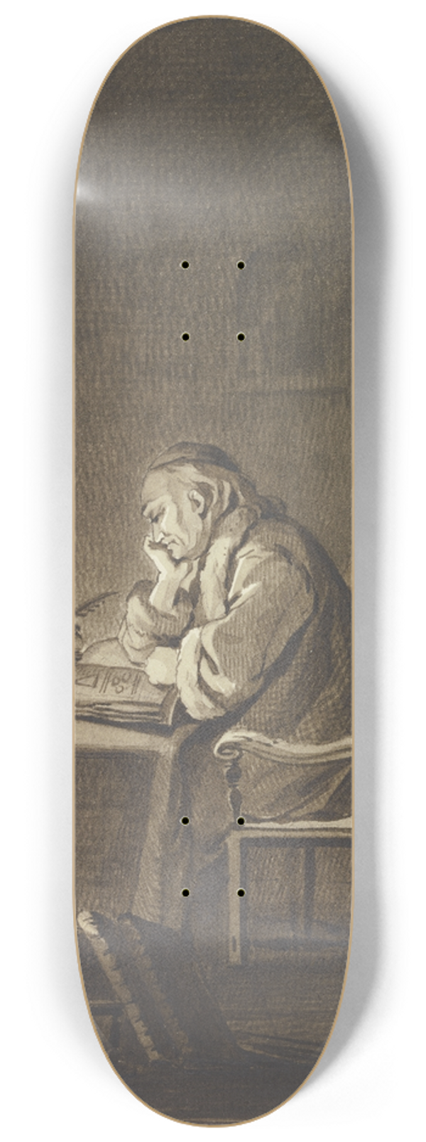 Gottlieb Welt - Ein Gelehrter am Tisch sitzend, bei Lampenlicht lesend 8.25 inch art skate deck
