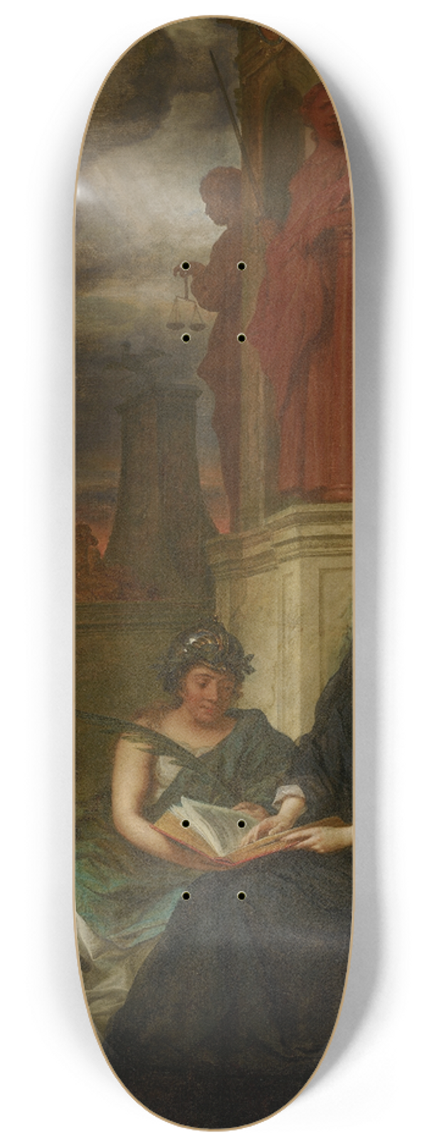 Govert Flinck - Allegory on the Memory of Stadholder Frederik Hendrik (1584-1647), with a Portrait of his Widow, Amalia of Solms-Braunfels (1602-1675) 8.25 inch art skate deck