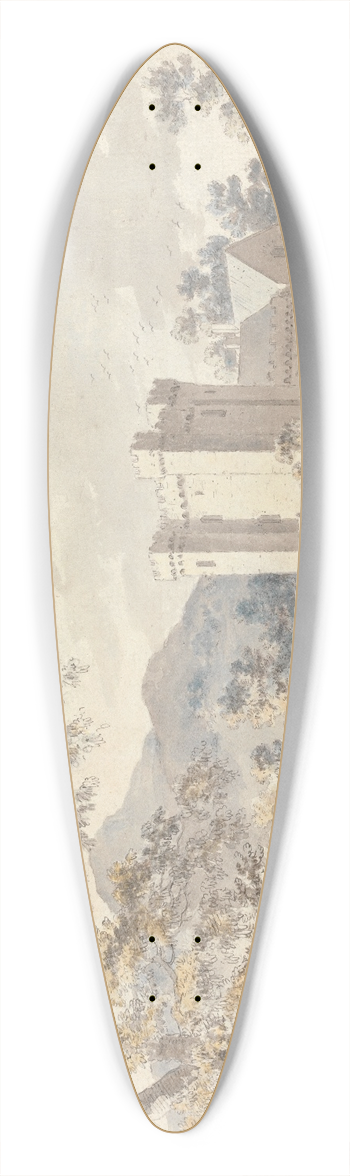 Sawrey Gilpin - Castle below mountains with horses by a river 39.3 inch art pintail longboard deck