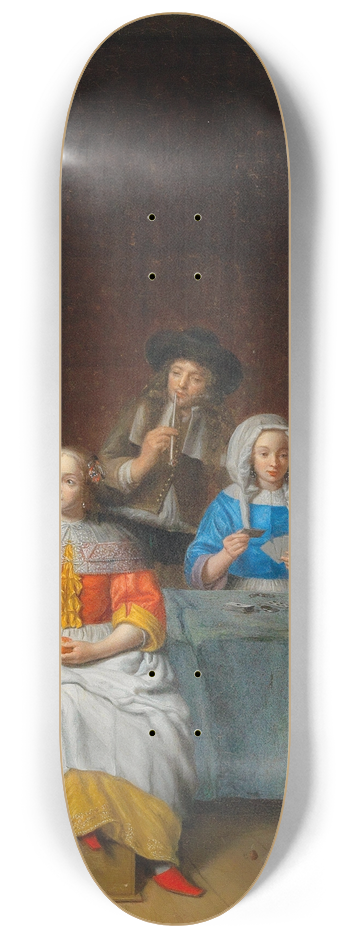 Abraham Van Dijck - An Interior With An Elegant Company Playing Cards 8.25 inch art skate deck