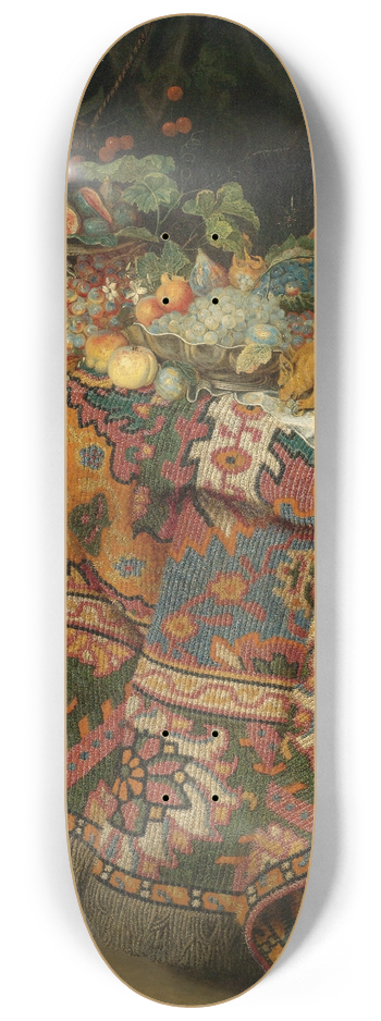 Guiliam Gabron - Still Life With Fruit, Gold And Silver Vessels And A Squirrel, All On A Table Covered By APersian Rug 8.25 inch art skate deck