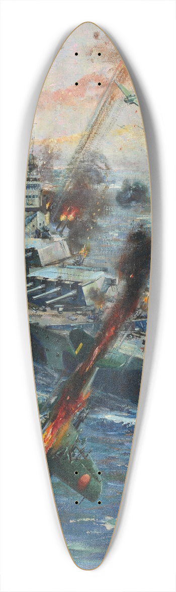 Terence Cuneo - Aircraft attack British battleship 39.3 inch art pintail longboard deck
