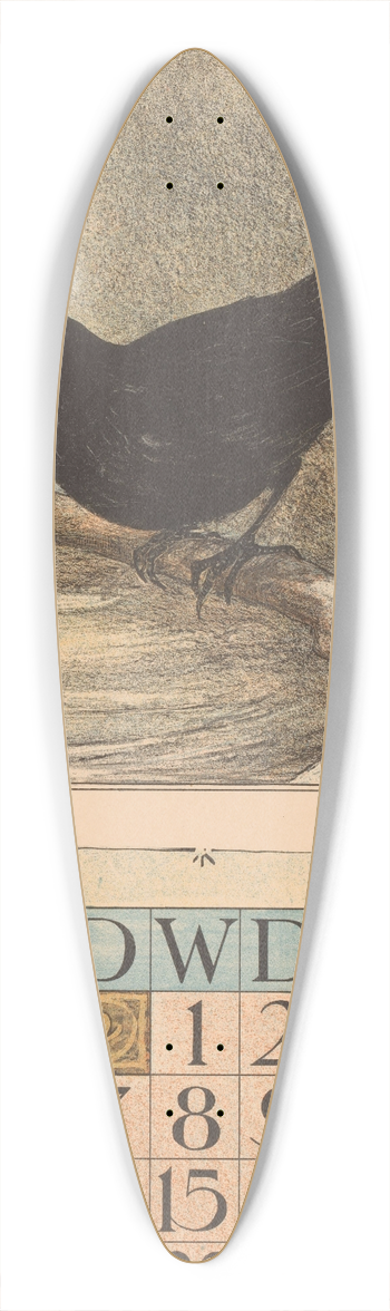Theo van Hoytema - Kalenderblad februari met merel 39.3 inch art pintail longboard deck