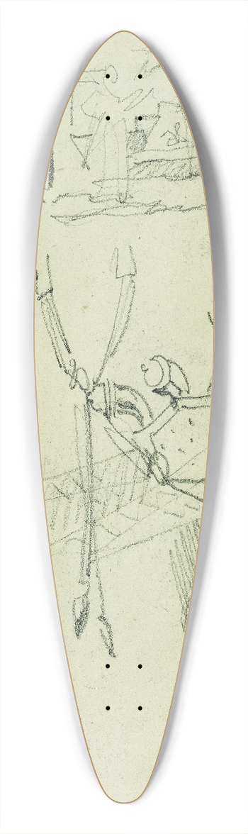 Thodore Gricault - Weapon studies, compositional study of castle scene 39.3 inch art pintail longboard deck