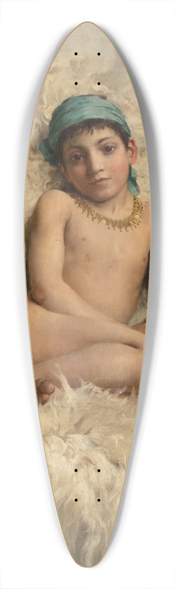 Thomas Benjamin Kennington - A youth resting on a sheepskin 39.3 inch art pintail longboard deck