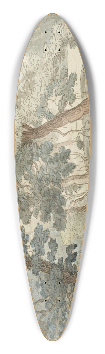 Thomas Rowlandson - Elegant figures with a dog, by a lake 39.3 inch art pintail longboard deck