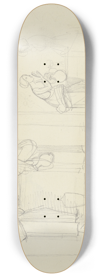 Gustav Heinrich Naecke - Studienblatt; Zwei Frauen mit Krgen an einem Brunnen 8.25 inch art skate deck
