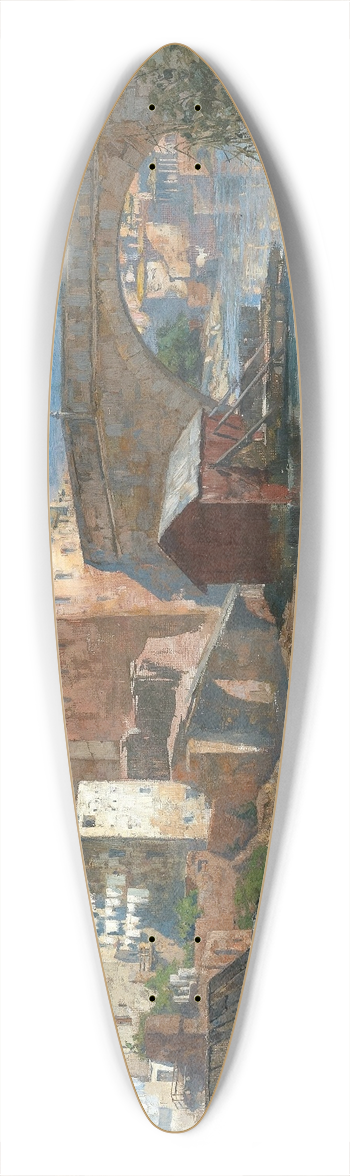 Veronika Maria Herwegen-Manini - Rome, Scene on the Tiber 39.3 inch art pintail longboard deck