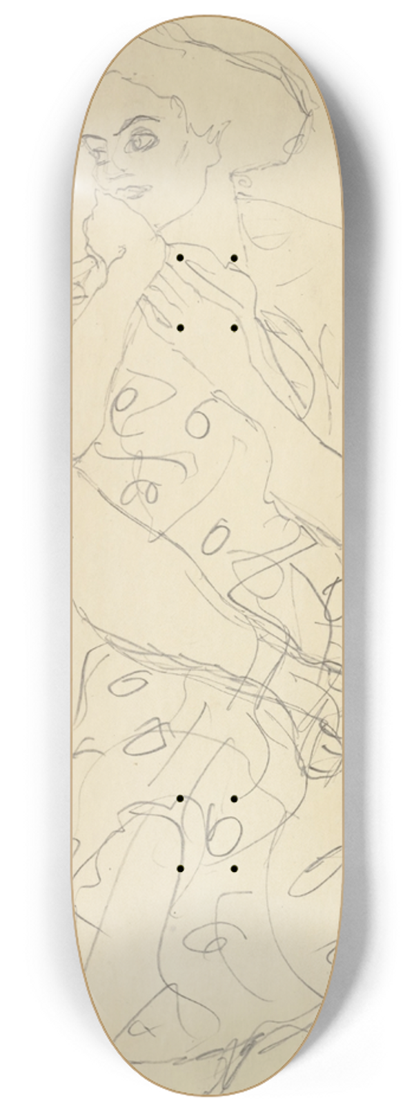 Gustav Klimt - Sitzender Halbakt von vorne, den Kopf nach links gewendet (Seated Semi-Nude Seen Head-on with Her Head Turned to the Left) 8.25 inch art skate deck