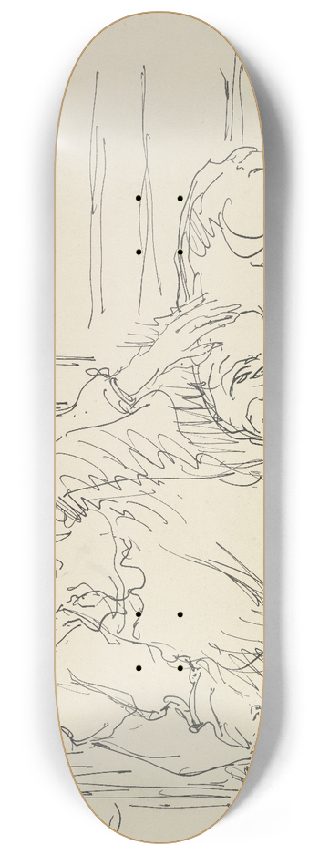 Gustav Schraegle - Crouching girl with dog 8.25 inch art skate deck