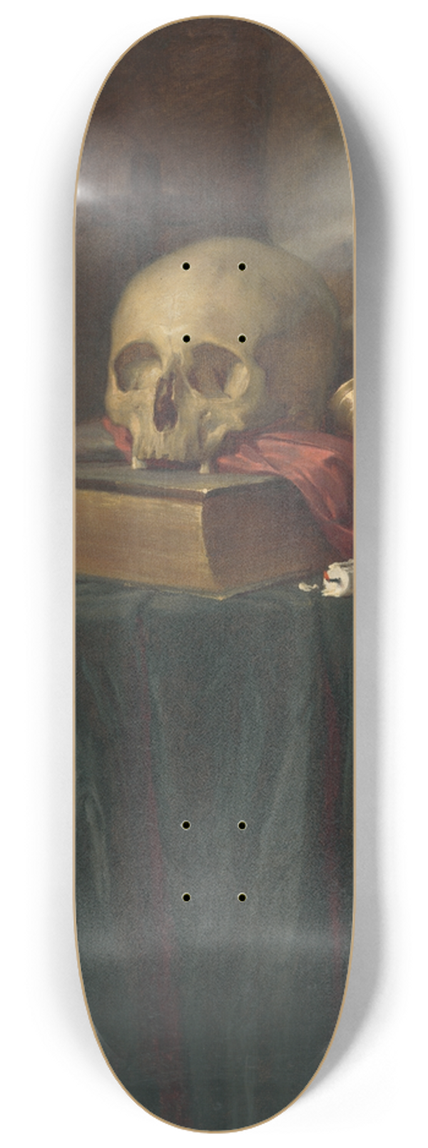 Gyula Benczr - Still life with a skull and a book 8.25 inch art skate deck