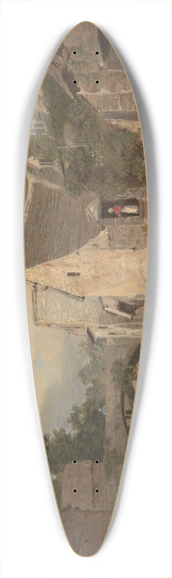 William Linton - Cottages by a River 39.3 inch art pintail longboard deck