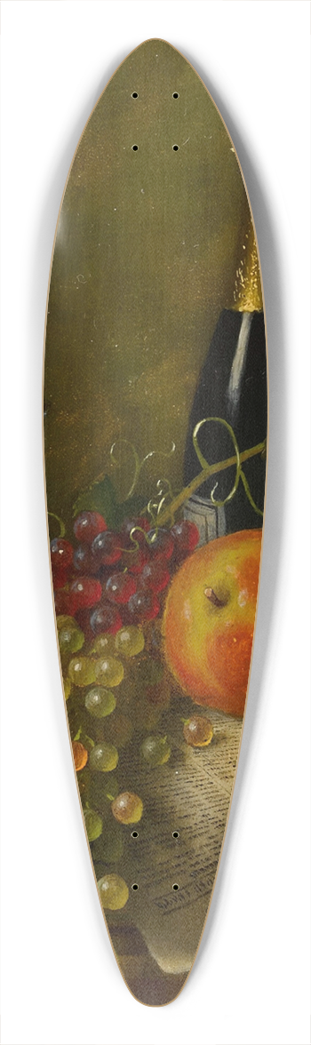 William Michael Harnett - Still Life with Fruit, Champagne Bottle and Newspaper 39.3 inch art pintail longboard deck