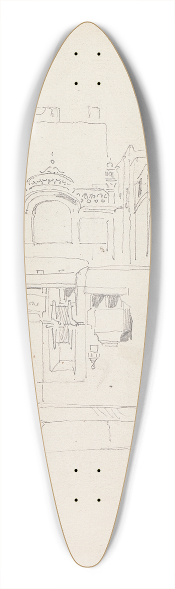William Simpson - Well and Mosque in Lahore, 18 March 1860 39.3 inch art pintail longboard deck