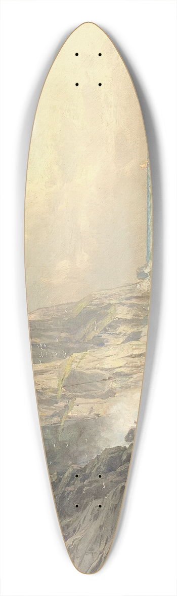 William Trost Richards - Rocky Cliff with Stormy Sea, Cornwall 39.3 inch art pintail longboard deck