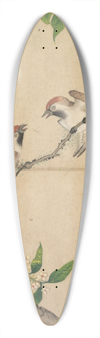 Zhang Ruoai - Gossiping Sparrows 39.3 inch art pintail longboard deck