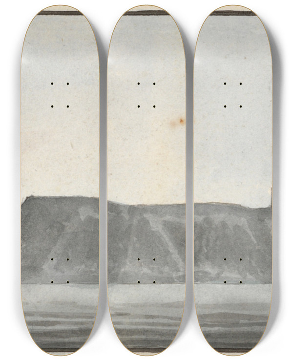 Triptych art skateboard deck of John Thomas Serres Folkstone Head by John Thomas Serres (1759-1825)