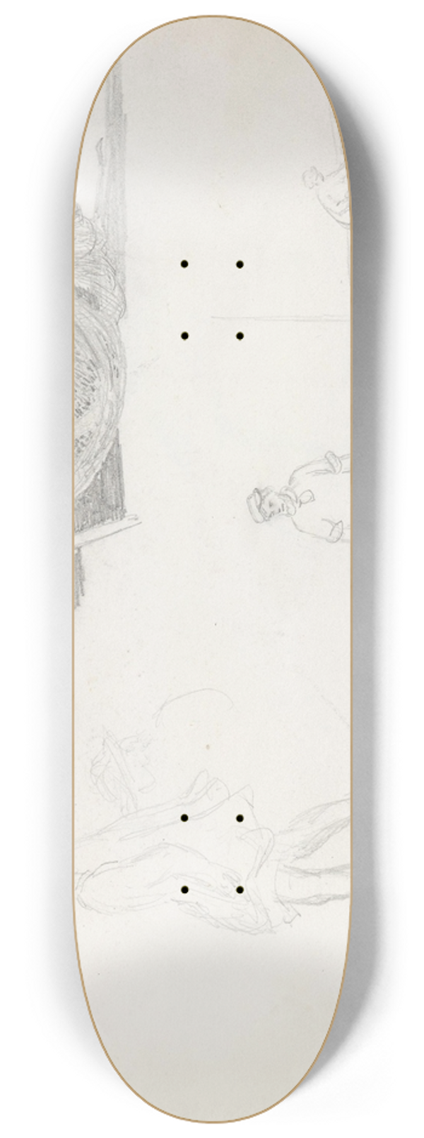 Hans Gude - Boat with fishing nets; figure studies 8.25 inch art skate deck