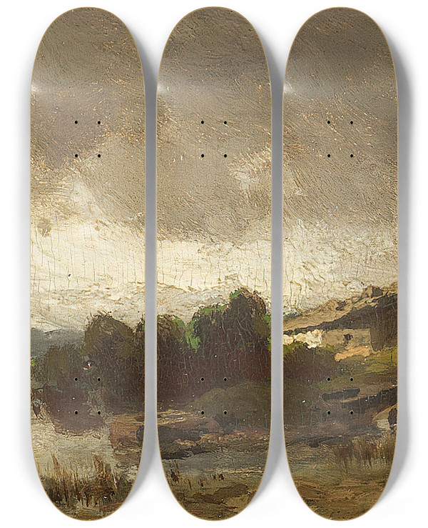 Triptych art skateboard deck of Anton Windmaier Aufziehendes Gewitter by Anton Windmaier (1840-1896)
