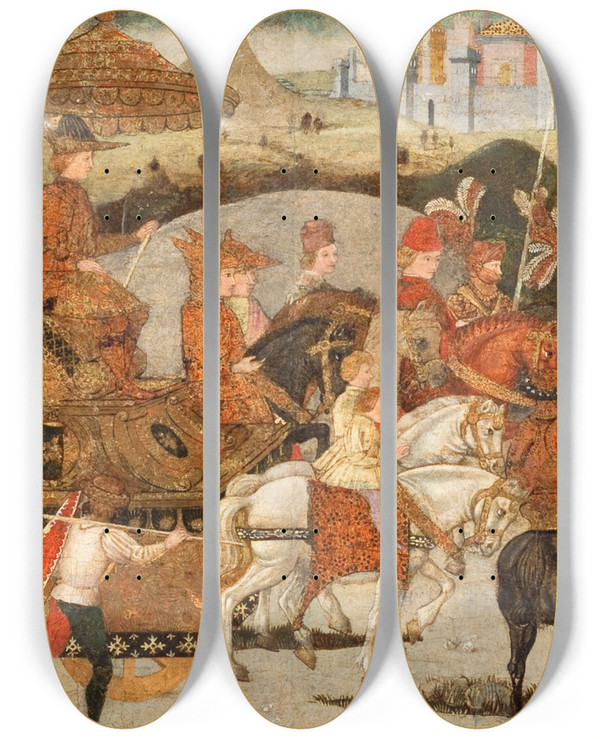 Triptych art skateboard deck of Bernardo Rosselli The Triumph Of Alexander by Bernardo Rosselli (1450-1526)