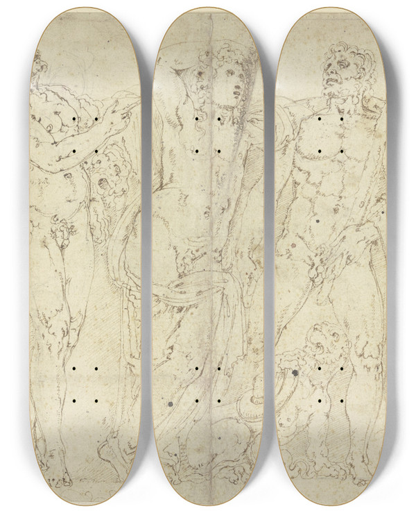 Triptych art skateboard deck of Battista Franco Relief Eines Rmischen Bacchussarkophags Mit Der Auffindung Ariadnes by Battista Franco (1510-1561)