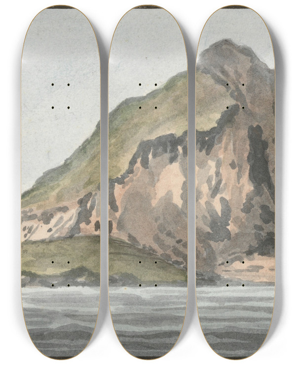 Triptych art skateboard deck of John Thomas Serres Gibraltar The Signal House by John Thomas Serres (1759-1825)