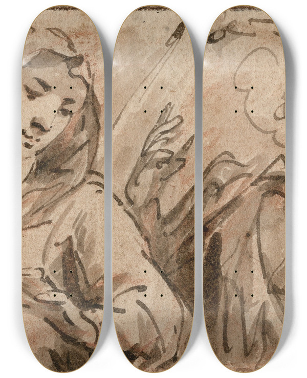 Triptych art skateboard deck of Jacob De Wit De Annunciatie Aan Maria Met Twee Patriarchen by Jacob de Wit (1695-1754)