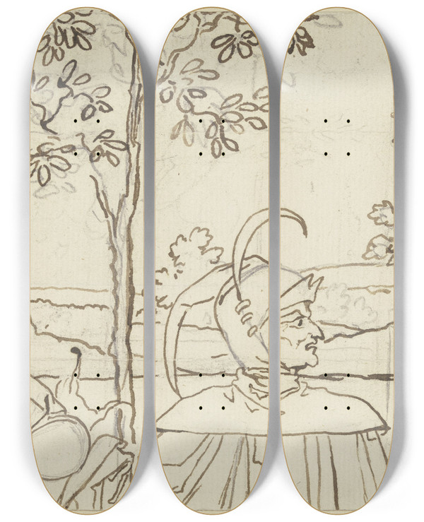 Triptych art skateboard deck of Peter Von Cornelius The Walk In The Garden by Peter Von Cornelius (1784-1867)