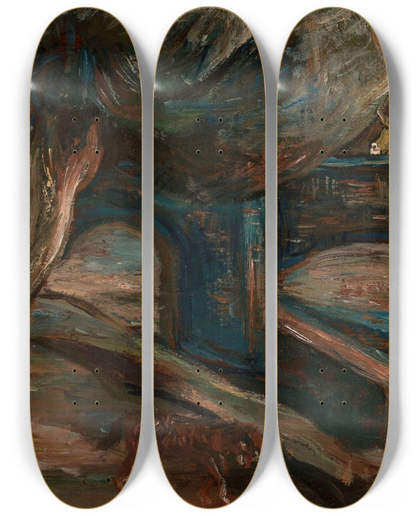 Triptych art skateboard deck of Tadeusz Makowski Landscape With A Bridge And Cows Espaly by Tadeusz Makowski (1882-1932)