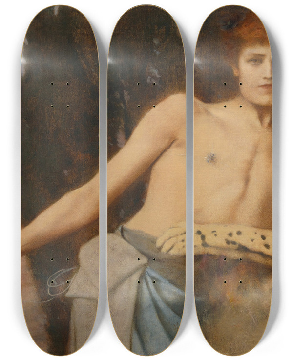 Triptych art skateboard deck of Fernand Khnopff Caresses by Fernand Khnopff (1858-1921)