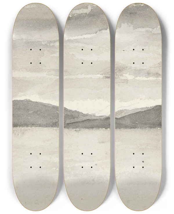Triptych art skateboard deck of Edwin Austin Abbey Water Scene Withlandscape by Edwin Austin Abbey (1852-1911)
