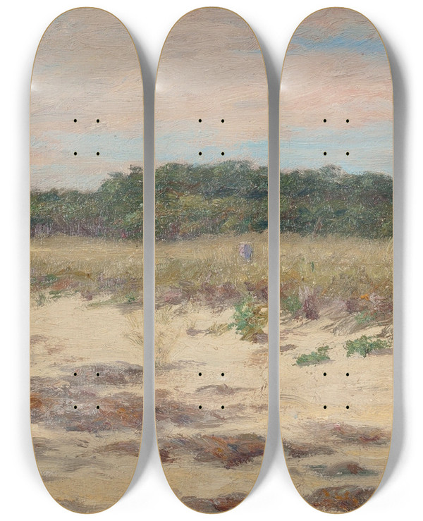 Triptych art skateboard deck of Dwight W Tryon Coastal Scene by Dwight W. Tryon (1849-1925)