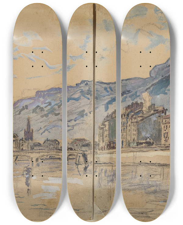 Triptych art skateboard deck of Johan Barthold Jongkind Grenoble by Johan Barthold Jongkind (1819-1891)