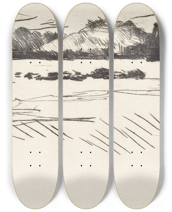 Triptych art skateboard deck of Lovis Corinth Landscape With Dunes Dnenlandschaft by Lovis Corinth (1858-1925)