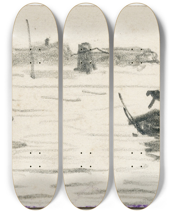 Triptych art skateboard deck of Frans Smissaert Gezicht Op Veneti Vanuit De Lagune by Frans Smissaert (1862-1944)
