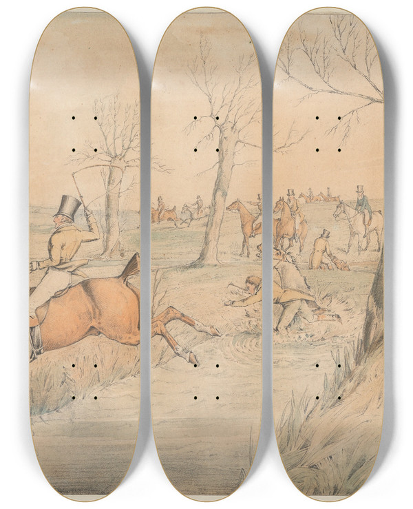 Triptych art skateboard deck of Henry Thomas Alken Foxhunting Full Cry_1 by Henry Thomas Alken (1785-1851)