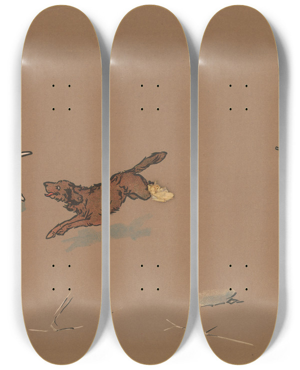 Triptych art skateboard deck of George Markendorff Rabbit Shooting by George Markendorff (19-)