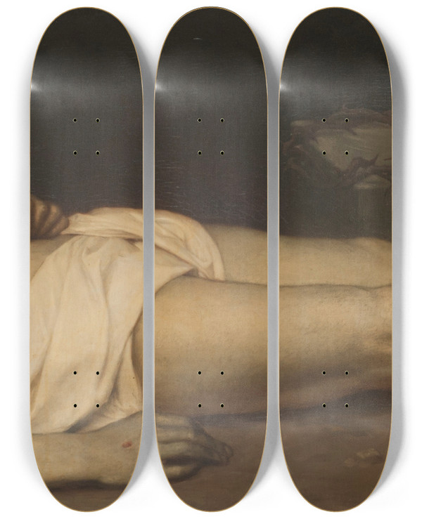 Triptych art skateboard deck of Julesjoseph Meynier Dead Christ by Jules-Joseph Meynier (1826-1903)